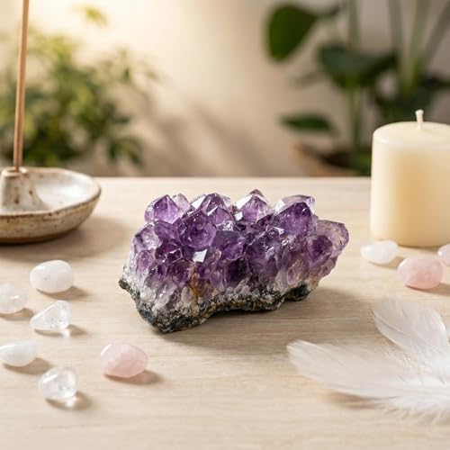 CrystalTears Amethyst Crystal Geode Cluster Raw Amethyst Rock Quartz Healing Crystals Druzy Geode Mineral Specimen Gemstone for Meditation Reiki Healing Home Decor 0.22-0.44 lb