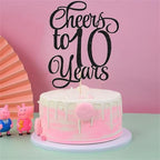 1PCS Cheers to 10 Years Cake Topper Happy Birthday Cake Toppers Black Glitter Children's 10st Birthday Cake Decorating Decor Blessed 10 Years Wedding Party Decorations