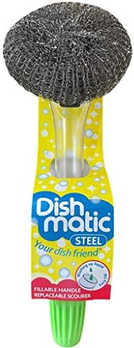 Easy Do Dish Matic Fillable Dish Wand Brush with Handle for Dishwashing | Soap Dispensing Steel Scrubber for Utensils | Fillable and Refillable Dishwashing Tool with Stainless Steel Scrub Refill