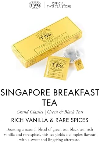 TWG Tea | Singapore Breakfast Tea | Black Tea & Green Tea | Vanilla & Spices | 15 Hand Sewn Cotton Tea Bags| Gift Set