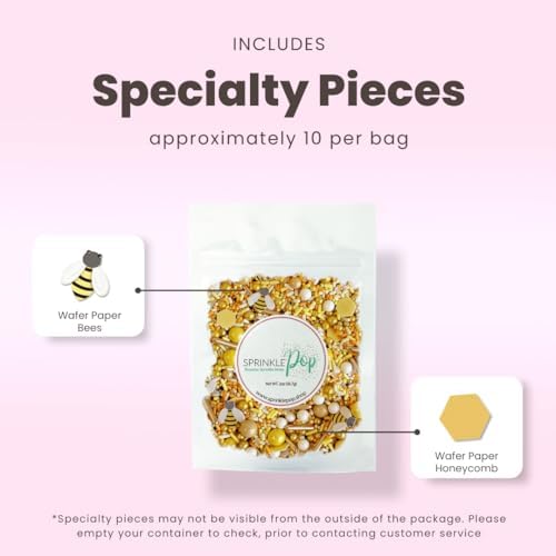 Sprinkle Pop Honey Bee Sprinkle Mix| Yellow Gold Sprinkles with ~10 Bees Honeycomb Wafer Papers, Black Pops and Cream Hues| Summer Sprinkles Made in USA for Decorating Cakes Cupcakes Cookies, 2oz