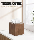 Livelab Tissue Box Cover Square - Oak Wood Tissue Box Holder for Living Room, Dinner Table, Bathroom, Office - Decorative Wooden Cube Facial Tissue Cover for Modern Farmhouse Home Decor | Brown