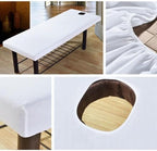 Massage Table Sheet, 27.56x74.8 Massage Bed Cover with Face Hole,Elastic All-Round Wrap Massage Bed Cover Washable Reusable Massage Table Blanket (White)