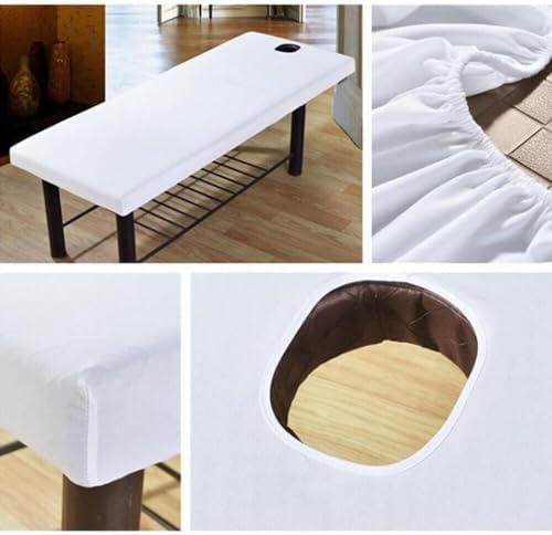 Massage Table Sheet, 27.56x74.8 Massage Bed Cover with Face Hole,Elastic All-Round Wrap Massage Bed Cover Washable Reusable Massage Table Blanket (White)
