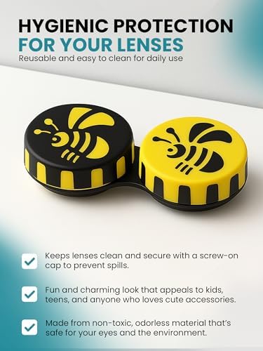 SPORTS WORLD VISION Seasonal Fun Contact Lens Cases Bee Cute Screw Top Travel Storage Contact Lens Box L/R Eyes Holder Container, Outdoor Mini Contact Lens Storage case, 3 Cases in Same Style