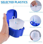 2 Pack Colors Denture Bath Case Cup Box Holder Storage Soak Container with Strainer Basket for Travel Cleaning (Light Blue and Blue)