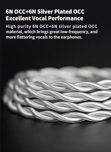 NICEHCK Snowcat IEM Upgrade Cable, 6N OCC IEM Cables, 6N Silver Plated OCC in Ear Monitor Cords for Audiophile Musician Earbuds Replacement Cord (4.4mm mmcx)