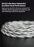 NICEHCK Snowcat IEM Upgrade Cable, 6N OCC IEM Cables, 6N Silver Plated OCC in Ear Monitor Cords for Audiophile Musician Earbuds Replacement Cord (4.4mm mmcx)