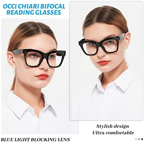OCCI CHIARI Oversized Bifocal Reading Glasses for Women Blue Light Blocking Stylish Readers 1.0 1.5 2.0 2.5 3.0 3.5