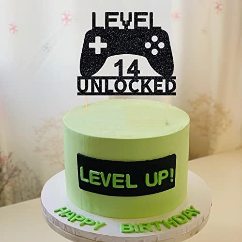 Level 14 Unlocked Cake Topper 14th Birthday Cake Topper Video Game Controller Theme Cake Decorations Party Supplies
