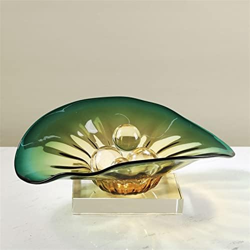 Fruit Bowls Glass Fruit Bowl Modern Art Large-capacity Fruit Plate Home Living Room Dining Table Transparent Fruit Dish Green Fan-shaped Candy Plate Decorative Fruit Basket
