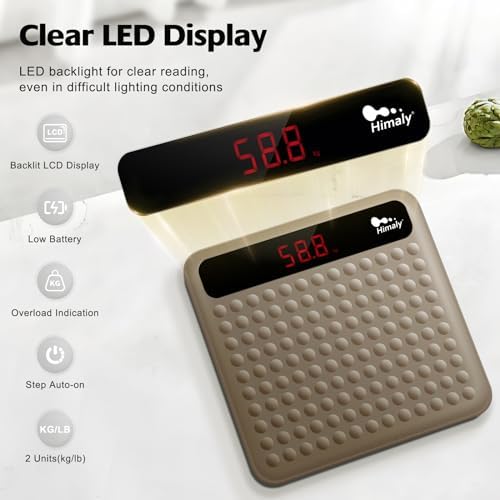 himaly Digital Body Weight Scale Bathroom Scale, Step-On Technology High Precision Measurements Scales with Large Non Slip Silicone Platform and LCD Digital Display, 400lbs/180kg Capacity, Brown