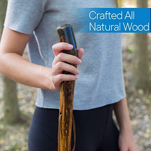 RMS Nature Wood Walking Stick - Wooden Hiking Stick and Trekking Pole with Leather Wrist Strap