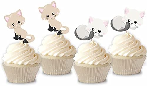 48 Pcs Cute Cat Kitten Cupcake Toppers Picks for Pet Themed Party, Birthday Party