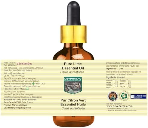 Pure Lime Essential Oil (Citrus aurantifolia) with Glass Dropper Steam Distilled 30ml (1 oz)