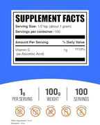 BulkSupplements.com Ascorbic Acid Powder - Vitamin C Supplement, for Immune Support - Ascorbic Acid Food Grade, Gluten Free, 1g per Serving, 100g (3.5 oz) (Pack of 1)