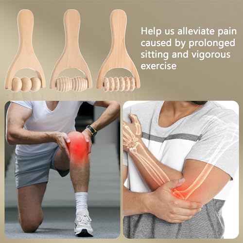 Abeillo 3Pcs Wooden Hand Massage Roller, Muscle Roller Stick, Manual Wood Therapy Massage Tools Massager Roller, for Relaxes Thigh, Leg, Hands Full Body Muscle Men Women