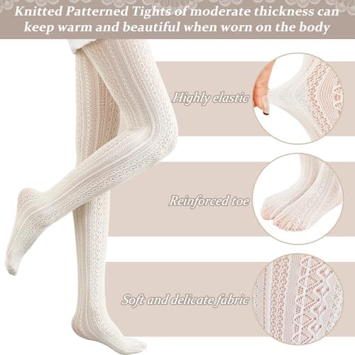 JaGely 1/2/3 Pair White Lace Tights for Women White Fishnet Hollow out Knitted Tights Lolita Stockings Lace Strips Pantyhose
