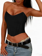 Avanova Mesh Overbust Corset Tops for Women Strapless Bustier Corsets Sexy Going Out Crop Top
