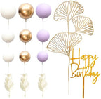 Gyufise 57Pcs Balls Cake Topper Boho Grass Cake topper Pearl Balls Acrylic Happy Birthday Cake Decorations for Wedding Baby Shower Birthday Boho Themed Party Supplies Purple