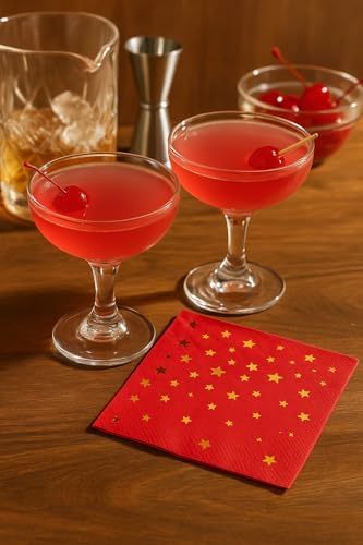 Red Cocktail Napkins with Gold Stars – 50 Pack | 2-Ply Party Paper Napkins for Christmas, Birthdays, Weddings & Holiday Celebrations
