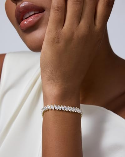 PAVOI 14K Gold Plated Marquise Cut Tennis Bracelet for Women - Cubic Zirconia Gold Tennis Bracelets for Women - Delicate Marquise CZ Bridal Jewelry for Wedding
