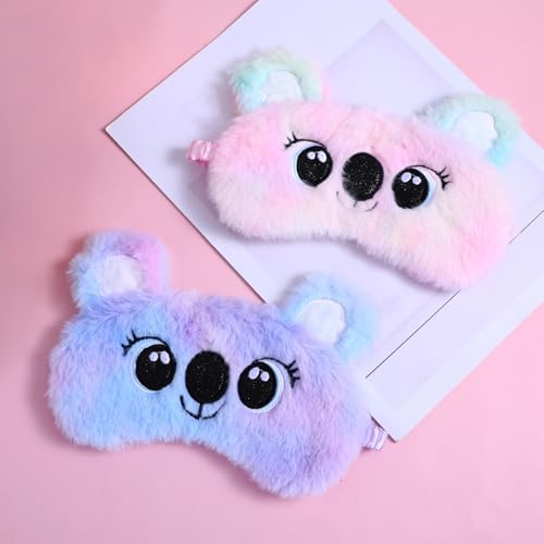 2 Pcs Plush Eye Mask Soft Sleeping Blindfold Eye Cover Comfortable Cute Animal Sleeping Mask Satin Nap Night Eyeshade Cover for Women Men Gift (Colorful, Koala Style)