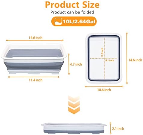 Goderewild Collapsible Dish Pans – 10L (2.6 Gal) Foldable Sink Tub, 14.5'' x 10.5'' x 5", Compact and Space-Saving Multiuse Foldable Basin for Dish Washing, Camping, RV and Vegetable Cleaning