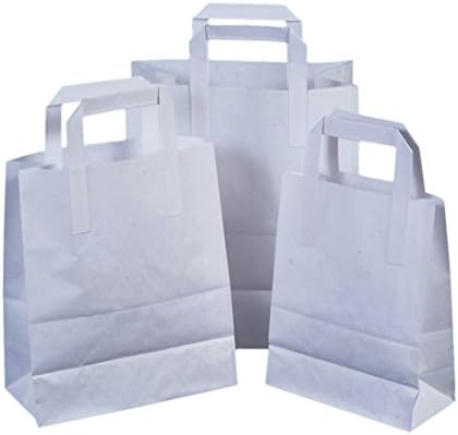The Paper Bag Company 18 x 23 x 9 cm Paper Carrier Bags with Flat Handles, Pack of 25, White
