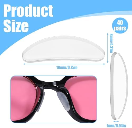 20 Pairs of Silicone Nose Pads for Glasses, 1mm Adhesive Non Slip Eyeglass Nose Pads D-Shape Transparent Grips for Eyeglasses, Sunglasses, Meta Accessories