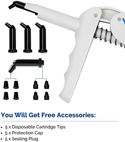 JMU Dental Composite Gun Dispenser Applicator Autoclavable, Comes with 5 Unidose Copsules Cartridge Tips, Plastic Caps