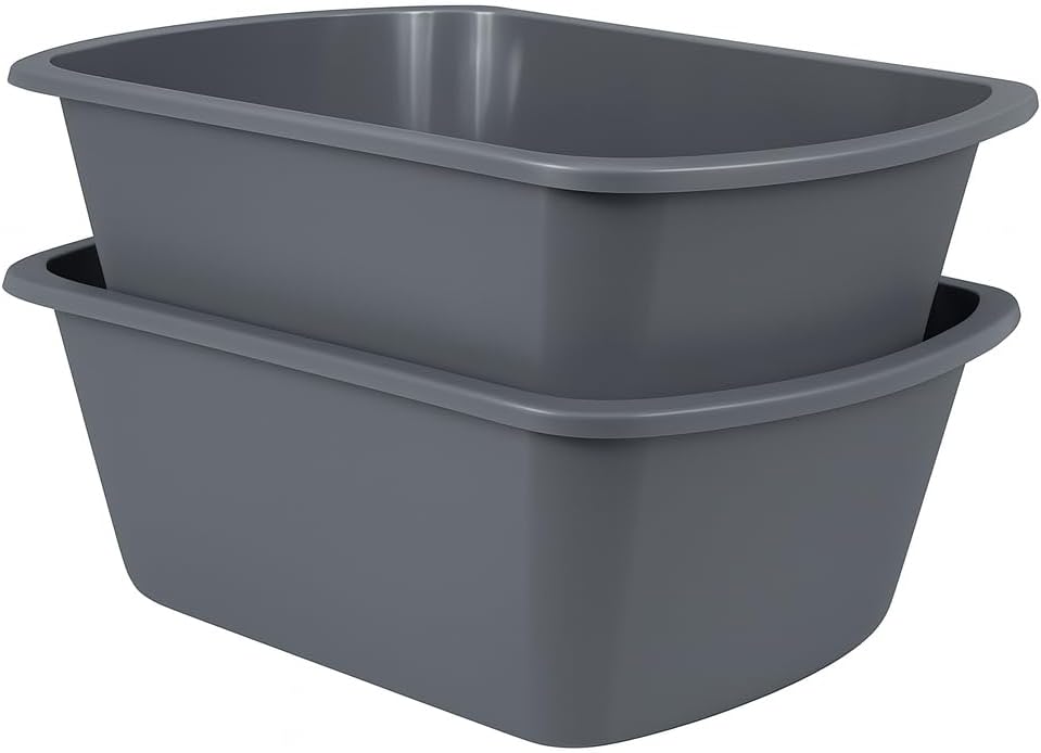 Vakly Wash Basin 7-Quart [2 Pack] – Rectangular Plastic Tub with Graduated Markings, Small Portable Soaking Basin for Face, Foot Bath, Laundry & Bedside Care