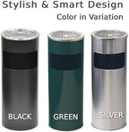 Japard Outdoor Ashtray Trash Can, Stainless Steel Garbage Can, Round Commercial Waste Bin Container Receptacle for Office, Hotel Black