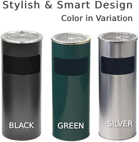 Japard Outdoor Ashtray Trash Can, Stainless Steel Garbage Can, Round Commercial Waste Bin Container Receptacle for Office, Hotel Black