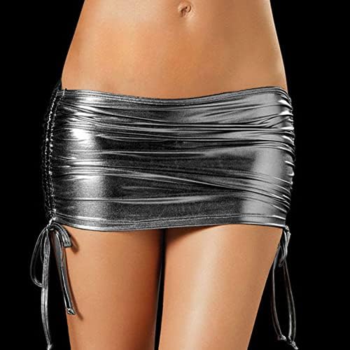 Shiny Metallic Skirt for Women Pleated Bodycon Mini Skirt Dance Clubwear