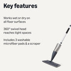 Amazon Basics Dry and Wet Floor Spray Mop, 360-Degree Swivel Spray Mop for Hardwood Tile Laminate Floor Cleaning with 16.9 oz Refillable Tank, 49-inch, 3-Pack Washable Pads
