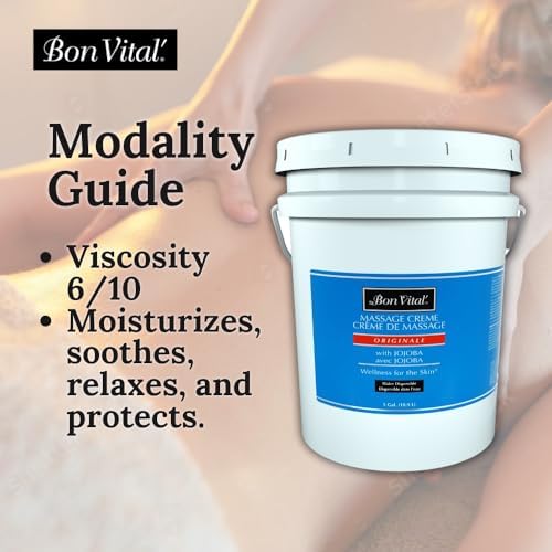 Bon Vital' Original Massage Crème for a Versatile Massage Foundation to Relax Sore Muscles & Repair Dry Skin, Revitalize Skin and Lock in Moisture, Allows for Muscle Manipulation, 5 Gallon Pail