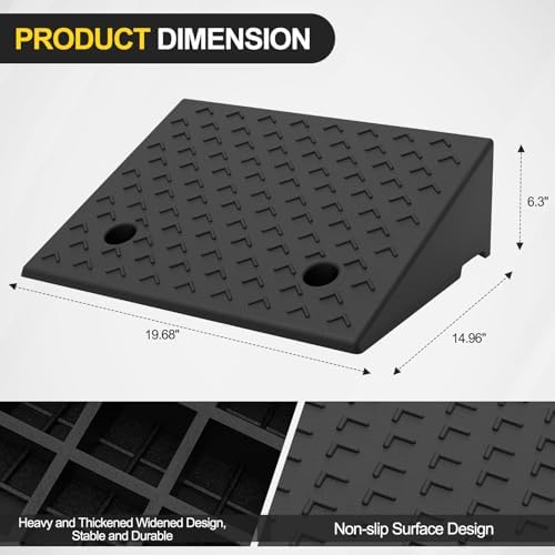 Heavy Duty Rubber Curb Ramp,2 PC 6.3" Rise Height,3 Tons(6600 LB) Capacity,Sidewalk Threshold Driveway Curb,Slope Ramps for Dock Bike Vehicle Wheelchair Warehouse Motorcycle (6.3 inch Height)