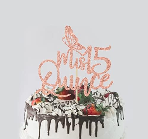 Mis Quince Cake Topper, 15th Birthday Decorations, Feliz 15 Anos Decorations, Cheers to 15 Years Birthday Party Supply Rose Gold Glitter