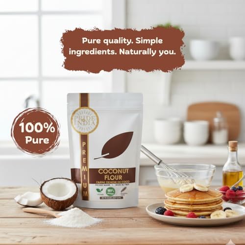 Coconut Flour by Pride of India – Gluten-Free Substitute for All-Purpose Flour – Ideal for Keto & Paleo Baking – Vegan & Rich in Fiber – Available in 8 oz. Resealable Pouch for Freshness