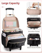 Rolling Teacher Bag with Accordion File Organizer & 15.6" Laptop Compartment, Wheeled Work Briefcase Tote with Detachable Trolley & Crossbody Strap for Women, Black
