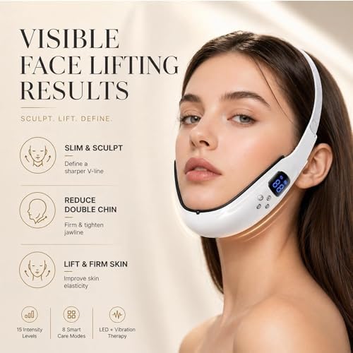 Electric Double Chin Device & V-Face Machine with 6 Modes and 12 Gear Adjustable Intensities - for Jawline Improve and Face Slimmer, Helps Obtain V-Line