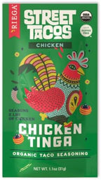 Riega Street Taco Seasoning, Organic Mexican Spice Blend for Cooking Authentic Meals, Chicken Tinga, 1.1 oz Packets, 8 Count