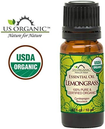 US Organic 100% Pure Lemongrass Essential Oil, USDA Certified Organic, Extracted by Steam Distillation Method, for Hair, Nail Polish Remover, Bees Attraction, and More. 10 ml