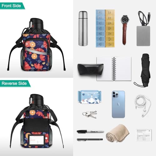 FINPAC Crutch Accessories Bag, Water-Resistant Storage Organizer Tote Bag with Drink Holder and Zipper Pouch for Crutches, Underarm Crutches Attachment, Daisy