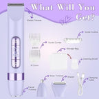 Hatteker 4-in-1 Women's Electric Razor, Dual-Head Body Hair Trimmer for Women, IPX7 Waterproof Rechargeable Bikini Trimmer & Facial Hair Remover for Legs, Armpits, Face, Nose, Eyebrows, Purple