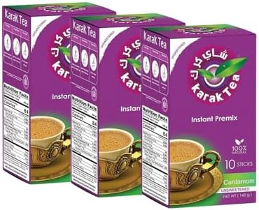 Karak Tea Instant Premix, Cardamom Flavor, Unsweetened, Pack of 3(Total 30 sticks)
