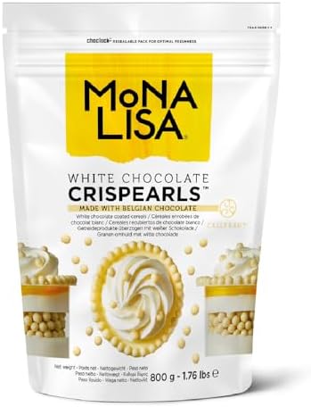 Mona Lisa Crispearls by Callebaut (White Chocolate, 1 x 800g Bag) – Resealable Velcro 800g Bag - Flavored Coated Cereal Balls for Decorating Cakes, Cupcakes, Waffles, Crepes, Pancakes