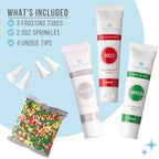 Sweets Indeed Christmas Cookie Decorating Kit – 11.31 oz | 3 Frosting Tubes (Red, Green & White) + 4 Decorating Tips + 2.5 oz Holiday Sprinkles for Christmas Cookies, Cupcakes & Cakes