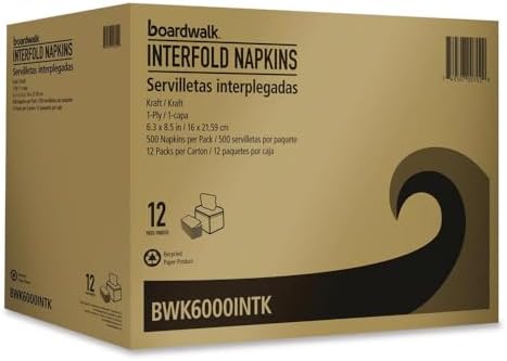 Boardwalk BWK6000INTK 6.3 in. x 8.5 in. 1-Ply Interfold Napkins - Kraft (12/Carton)